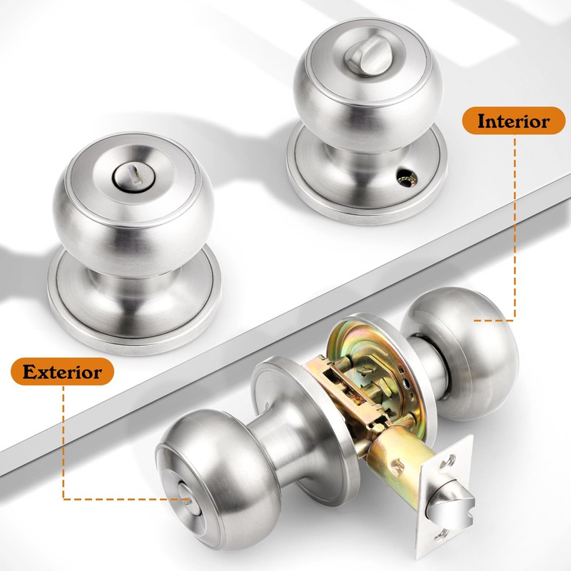 Probrico Brushed Nickel Interior Door Knob, Privacy Door Knob for