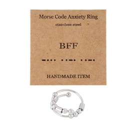 Caiyao Stainless Steel Morse Code Anxiety Spinner Ring for Best Friend Men Women Stress Relieving Beaded Fidget Ring Inspirational I am Enough Ohana Jewelry Birthday Gift-C BF-7
