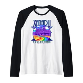 Olivia Newton-John Xanadu Roller Rink Color Rainbow Logo Raglan Baseball Tee