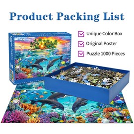Puzzles 1000 Pieces for Adults jigsaw puzzles for adults 1000 Piece Puzzle Educational Games -Colorful Seascape Dolphins- Beautiful Decoration Puzzle