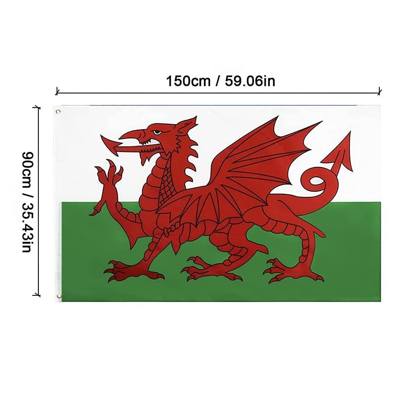 AIMALL Large Wales Welsh Flag with Brass Grommets Heavy Duty