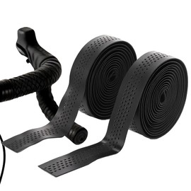 RidingRush Bike Grip Tape Road Bike Perforated PU – Anti-Slip Breathable Bar Tape for Road Bike, Shock Absorbing Bicycle Handlebar Wrap, Black Grip Tape for Cycling Comfort