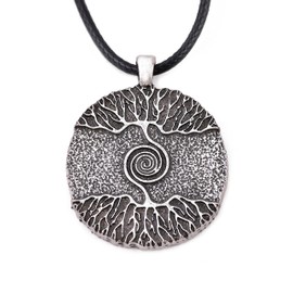 HAQUIL Yggdrasil Necklace, Viking Norse Tree of Life Medallion Pendant, Faux Leather Cord, Norse Jewelry Gift