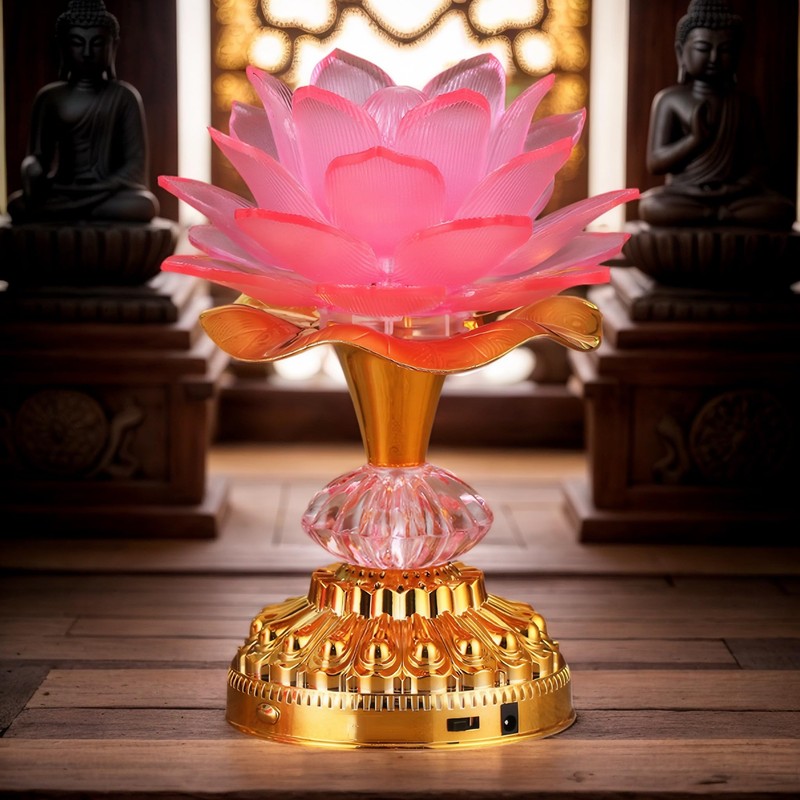 Omeet Colorful LED Lotus Buddhist Lamp, Gradient Buddha Light for