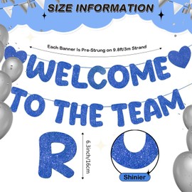 Fulmoon Pre Strung Welcome to The Team Banner with Two Heart Signs, NO DIY, Glitter Welcome Party Supplies for New Employee, Coworker, Colleague, Staff, Team Member Office Decorations(Navy Blue)