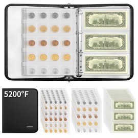 JUNDUN 5200℉ Coin Collection Book ，300 Pockets Fireproof Coin Albums for Collectors & 36 Sleeves Paper Money Binder Holder with Aluminum Foil Lining for Coin, Currency,Bill,Quarter and Stamp