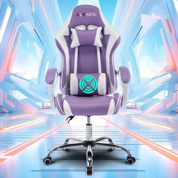 Purple Gamer Chair High Back Ergonomic Adjustable,Racing Style PU Leather