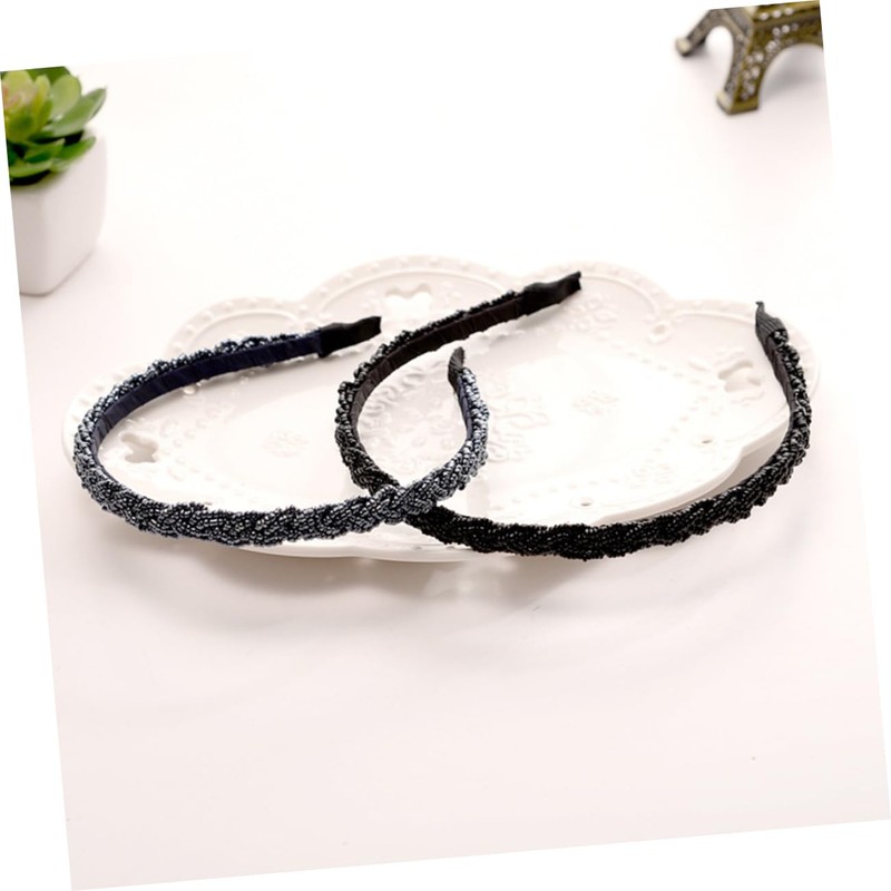 Baluue 4pcs Women's Beaded Headbands Black Navy Hair Accessories for