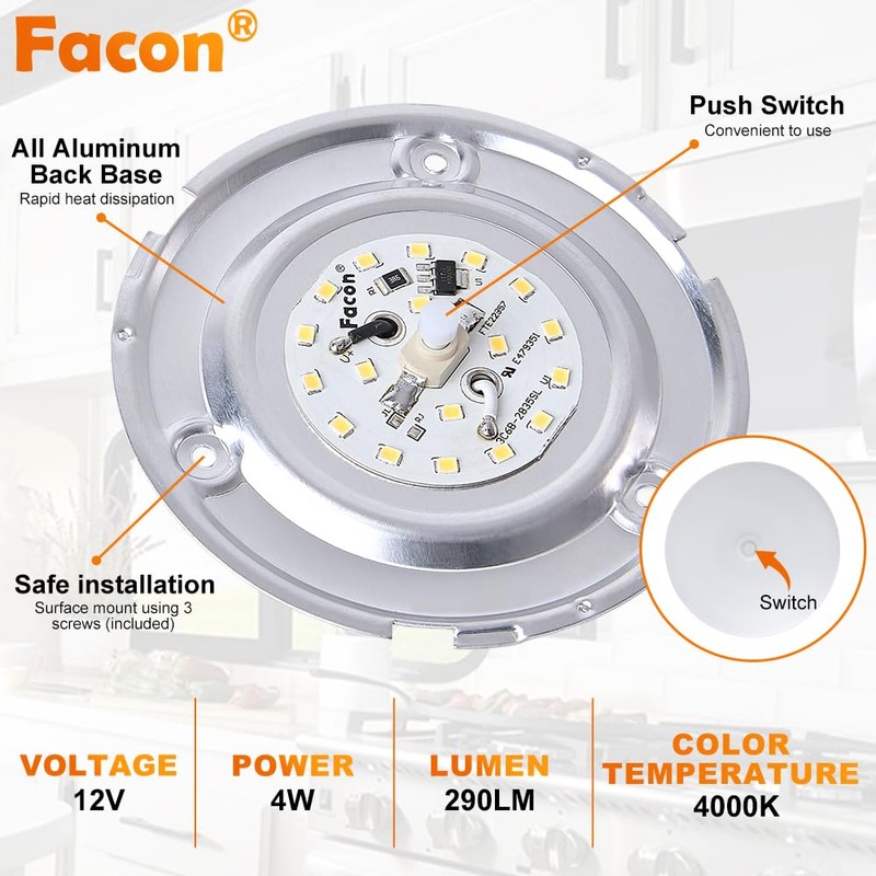 Facon 4.5" LED RV Puck Light Surface Mount - 2Pack,