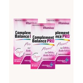Prenat Complement Balance PRO - Suplemento alimenticio, con calcio y ácido fólico. 3 PACK 90 Tabletas