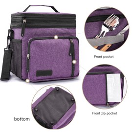 Men's and Women Double Compartment Lunch Bag, Insulated Lunch Cooler Tote 2 Roomy Large Reusable Water-resistant Lunch Box (Purple, 15L)''