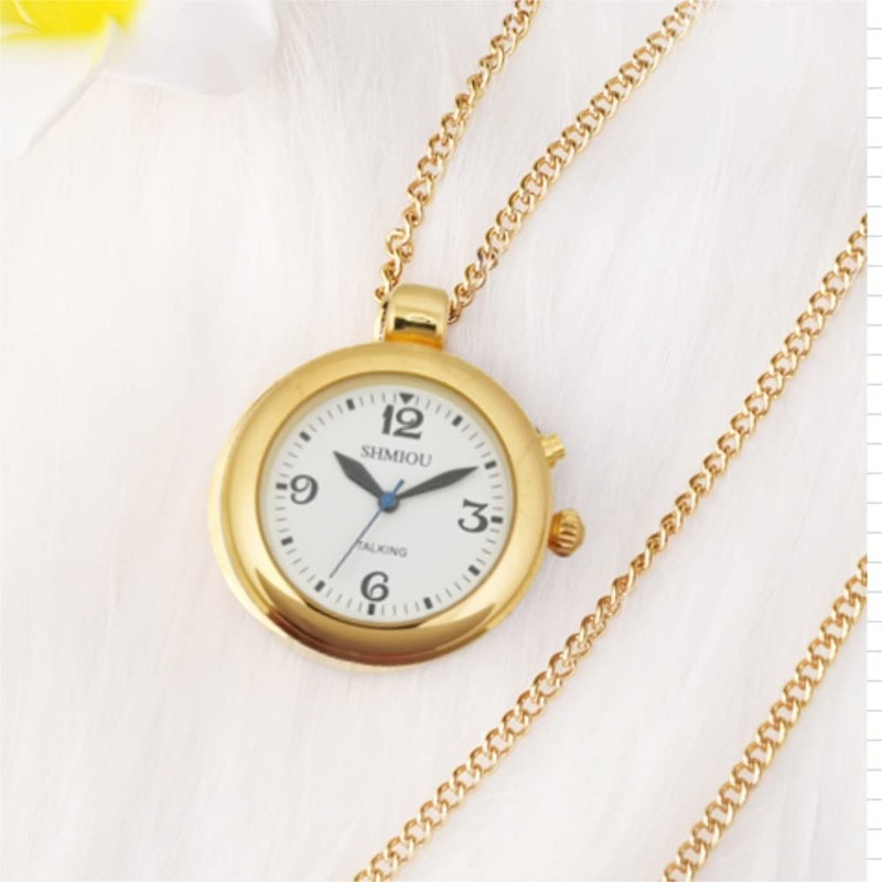 SHMIOU English Talking Watch for Women Pendant Golden Round Bezel