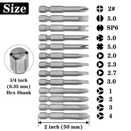 Saipor 13pcs 50mm Magnetic Special Shape Screwdriver Bit Set (Phillips, Slotted, Spanner, Y-Type, Triangle, Inner Cross, 3-Points) 1/4 Inch Hex Shank for Power Screwdriver Drill Impact Driver