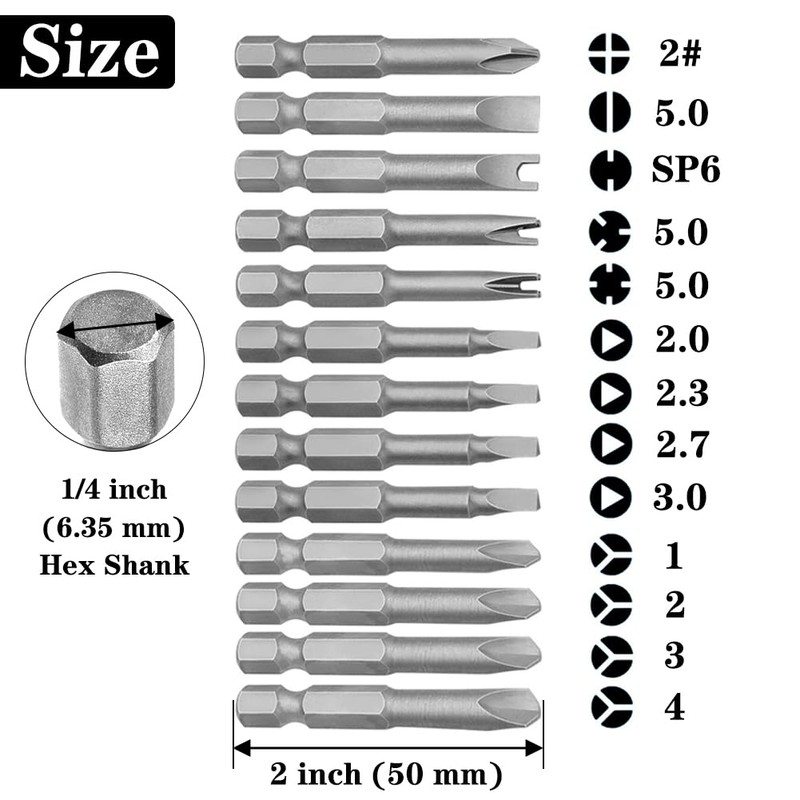 Saipor 13pcs 50mm Magnetic Special Shape Screwdriver Bit Set (Phillips,