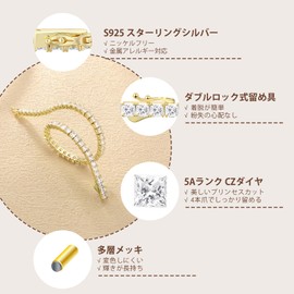 KRKC & CO Tennis Bracelet, 925 Silver, Princess Cut Square Zirconia, 0.09 inch (2/3/4 mm), Women's Bracelet, 14K Gold/White Gold Plated, 4 Prong CZ Diamond, Sparkling Jewelry, Bling Gift Box Included,