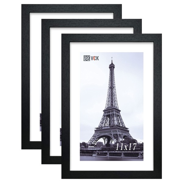 VCK Poster Frame 11x17 Set of 3, Wood Black Picture Frame, Wall Gallery Photo Frames, 3 Pack
