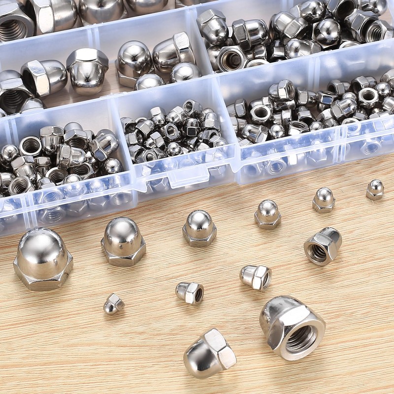 Cap Nuts High Shape Set, 195 Pieces Stainless Steel Hex