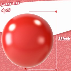 LovesTown 4PCS Large Balloons 36inch, Red Giant Balloons Jumbo Balloons Latex Balloons for Wedding Engagement Graduation Anniversary Decorations