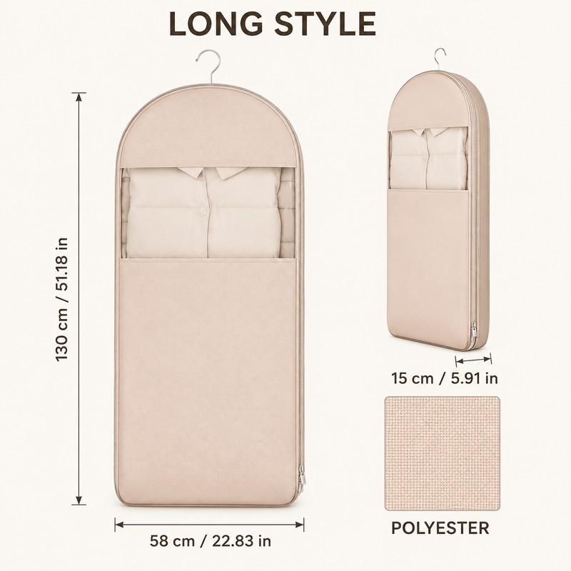 Beige Compression Hanging Garment Bag with Vacuum Seal and Clear