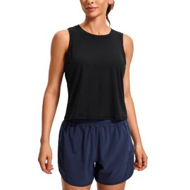 CRZ YOGA Women's Lightweight Racerback Tank Top High Neck Cropped Tank Tops Sleeveless Workout Running Shirts Black Large