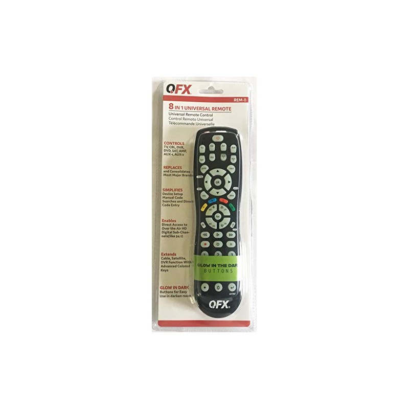 QFX 8-in-1 Universal Remote with Glow-in-The-Dark Buttons (REM-8)