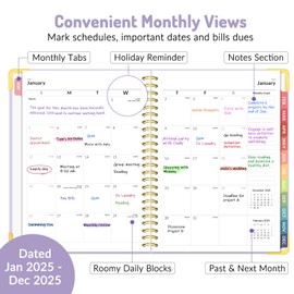 Forvencer 2025 Weekly and Monthly Planner (January 2025 - December 2025), 6" x 8", Hardcover 2025 Calendar Planner with Tabs, Spiral Daily Agenda Book with Inner Pocket, Cute Planner Organizer Notebook for Office Home School, A5, Purple