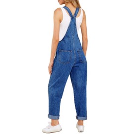 luvamia Women's Casual Adjustable Denim Bib Overalls Jeans Pants Fashion Loose Overall Jumpsuits Classic Blue Size X-Small (Size 0 - Size 2)