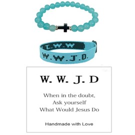 Fuqimanman2020 WWJD Braided Rope Bracelet Cross Pendant Beads Stretch Bracelet for Women Men What Would Jesus Do Religious Jewelry Gift-Blue
