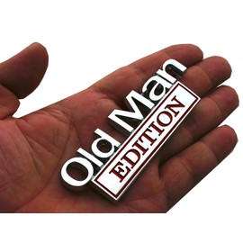 1x Metal Old Man Edition Emblem 3D Badge Side Rear Front Hood Trunk Door Decal Sticker Fit for Universal Car Truck SUV (Chrome Red)