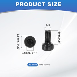 PATIKIL M3 x 6mm Hex Socket Head Screws Cap Bolt, 50 Pack 12.9 Grade Carbon Steel Hexagon Socket Screw Hex Socket Drive Machine Screws with Hex Wrenches, Black