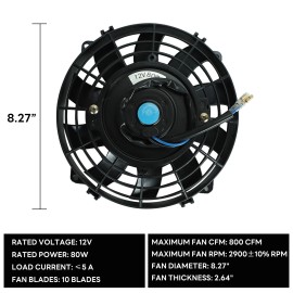 blackhorse-racing 7" Universal Electric Slim Fan Pull Radiator Cooling 12V 80W Mount Kit 800CFM