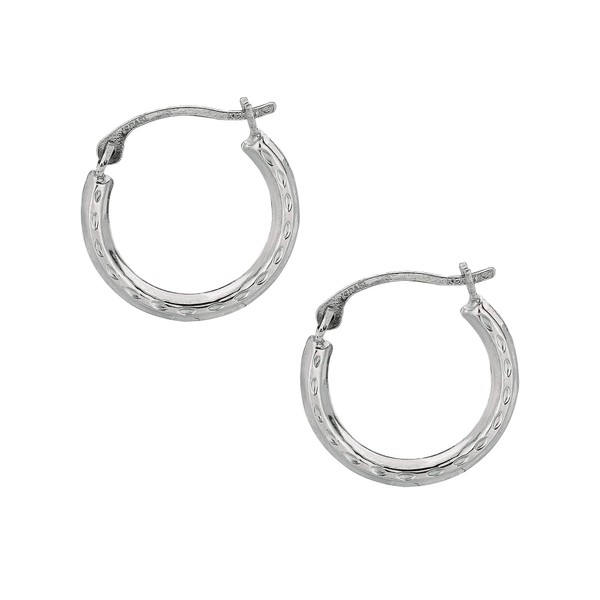 10K White Gold Tubular Hoop Round Hoop Fancy Earrings