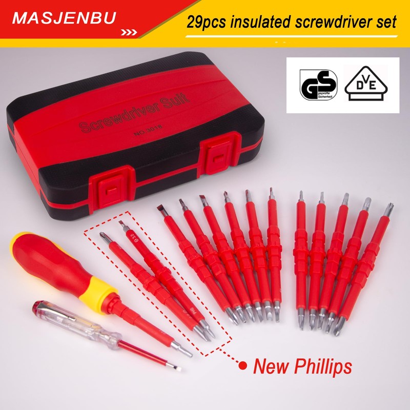 1000V Insulated Electrician Screwdriver Set, 29-pieces Screw Driver Set Kit,