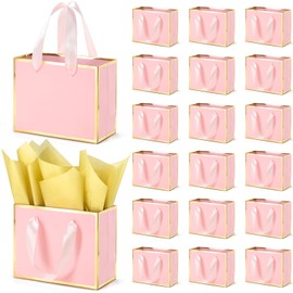 EQOREIIN 30 Pcs Small Metallic Foil Gift Bags with Handles, Pink Gold Thank You Favor Bag with Tissue Paper for Back to School Baby Shower Wedding Mother's Day Christmas Party (6.4x3.1x5.1 Inch)