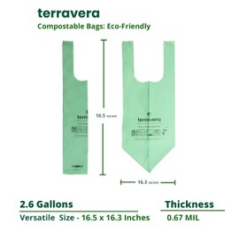 2.6 Gallon Compostable Food Scrap Bags - Handle Tie | BPI & OK Home Certified | Counter Top Bin, Kitchen Trash, Home & Yard Waste Bags 100 Count