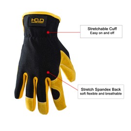 Leather Work Gloves for Men & Women, 2 Pairs Cowhide Gardening Gloves Utility Work Gloves for Mechanics, Construction, Driver (M, Yellow)