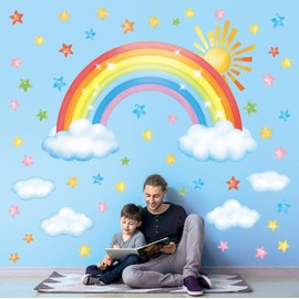 DECOWALL SG3-2314 Large Rainbow Wall Sticker Clouds Wall Sticker Stars Wall Sticker Set for Children's Room Wall Decoration Girls Boys Baby Room Bedroom