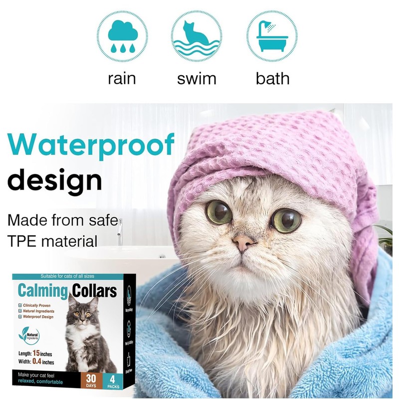 Cat Calming Collar 4 Pack, Adjustable Soother, Anxiety Relief, Stress