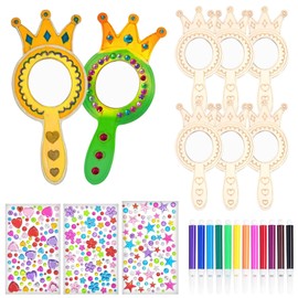 SPERMUOY Spiegel basteln kinder,8 Stücke Prinzessin Spiegel Basteln Kinder Kinderspiegel Zum Bemalen Bastelset,Kinder Malen Holzspiegel,Prinzessin Holzspiegel Basteln für DIY Kinder Malen Dekoration