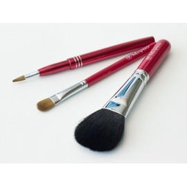 Gift Kumano Makeup Brush, Red Pearl, Set of 3, Portable Lip Brush, Short Shaft Type