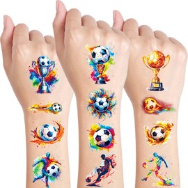 Qpout 10 Sheets Football Temporary Tattoos for Children, Fake Tattoos & Football Stickers for Boys and Girls, Glitter Tattoo for Football Party