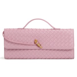 Woven Evening Bag Clutch Purses for Women Trendy Casual Leather Top-Handle Bags Shoulder Handbag (Pink)