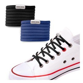 SULPO Round Shoelaces without Tying - Laces Quick Release - Rubber Shoelaces with Metal Capsules - Elastic Shoelaces for Adults and Children - Shoe Laces without Tying, Black and navy blue