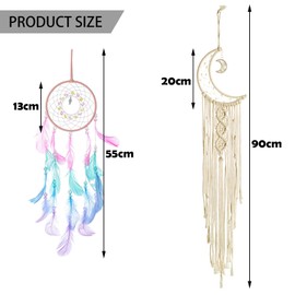 BDSHUNBF 2 Pcs Dream Catcher, Half Circle Moon Dream Catcher, Handmade Unique Dreamcatcher Beads and Feathers, Bohemian Dream Catcher, Bedroom Wall Hanging Ornaments Crafts(Colorful)