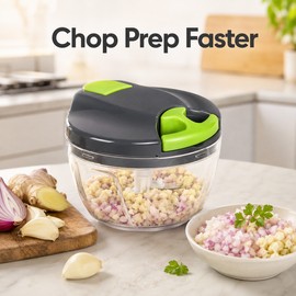Manual Garlic Chopper for Food Prep - Pull-String Vegetable Mincer for Onions, Ginger, Fruits, Nuts & Herbs