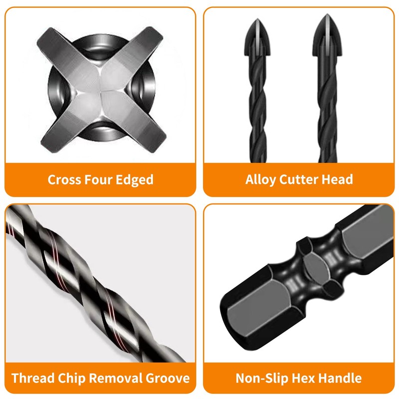 Masonry Drill Bits,10 Pcs Carbide Masonry Concrete Drill Bits,Cross Four