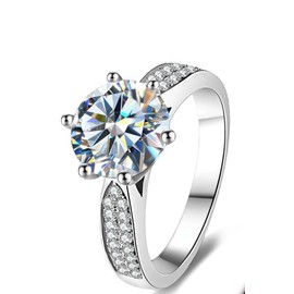 DeepSage "Moissanite Promise Ring - Ideal for Gifts, Engagement, or Bridal - 1.5 Carat Round Cut with Pavé Band in Sterling Silver - Ethical Alternative to Diamond, Sterling Silver, Moissanite