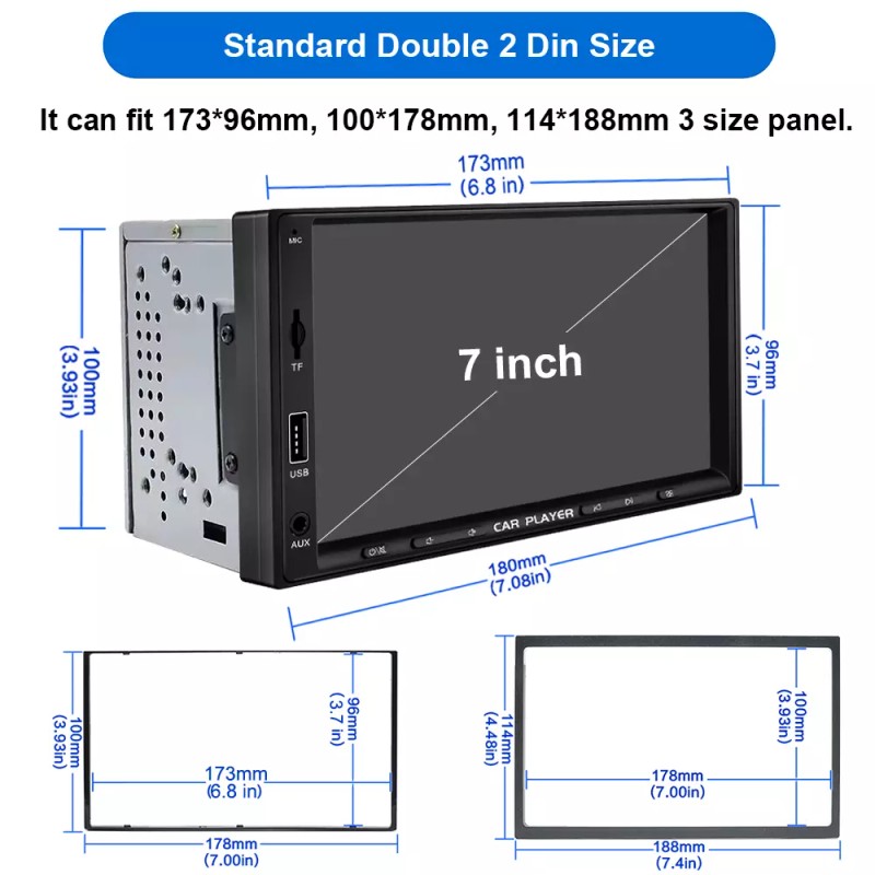 YUANTING 2 Din Car Stereo Radio Player 1080P 7" Screen