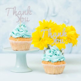 Keaziu - Juego de 48 adornos para magdalenas de agradecimiento para cumpleaños, aniversario, día de Acción de Gracias, boda, fiesta de novia, suministros de decoración