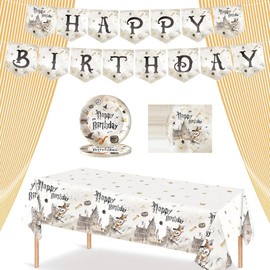 FIDWALL Premium Party Tableware Set, Complete Decorations for Birthdays, Kids' Parties, and Celebrations – Includes Plates, Napkins, Tablecloth, Banner, and Fringe Curtain (Shimmer Era Set)